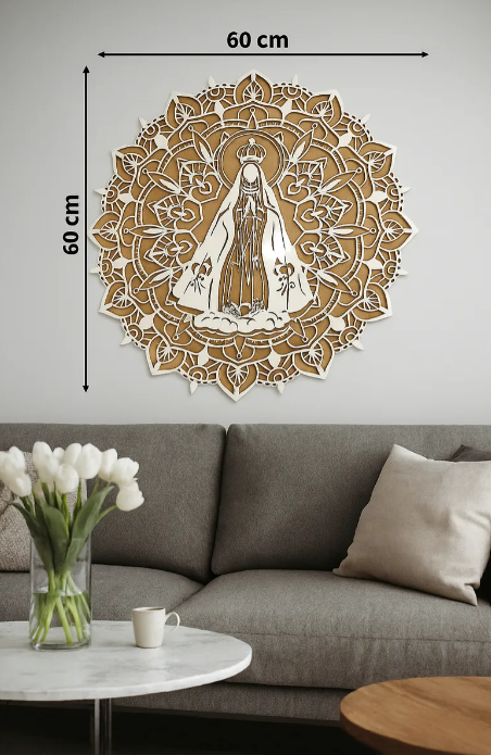 Quadro Mandala Nossa Senhora Aparecida Decoracao Parede 60cm Branco Marrom-claro