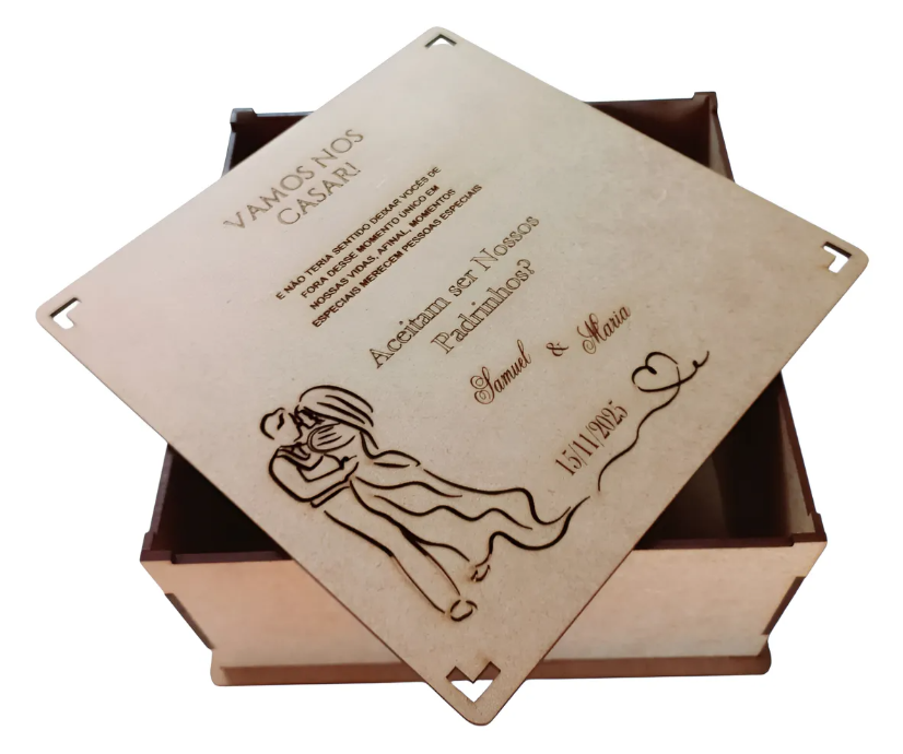 12 Caixas 20x20 Casamento Convite Padrinho Personalizado Mdf