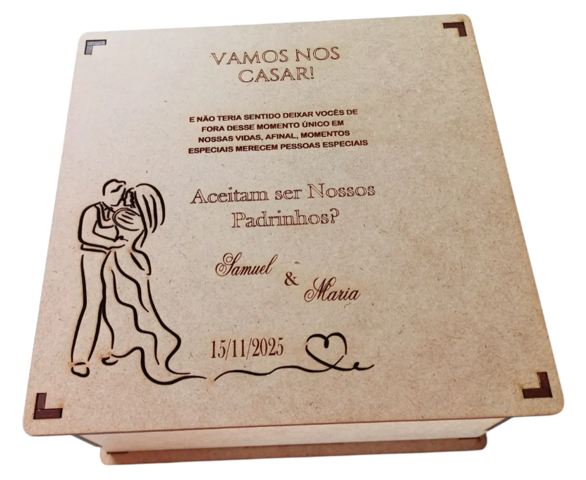 12 Caixas 20x20 Casamento Convite Padrinho Personalizado Mdf