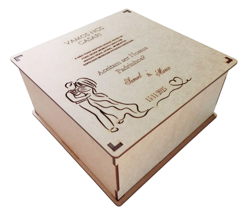 12 Caixas 20x20 Casamento Convite Padrinho Personalizado Mdf