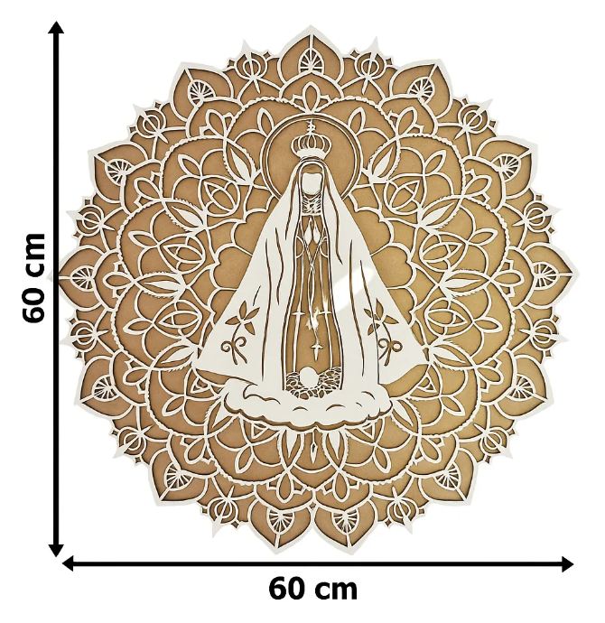 Quadro Mandala Nossa Senhora Aparecida Decoracao Parede 60cm Branco Marrom-claro