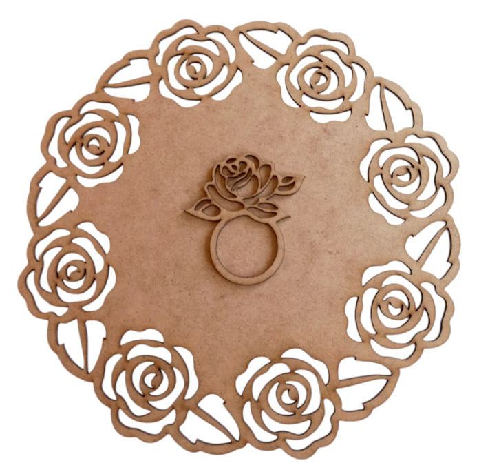 Kit 10 Sousplat Supla Provençal + Porta Guardanapo Anel Mdf - Marrom-claro - Florido