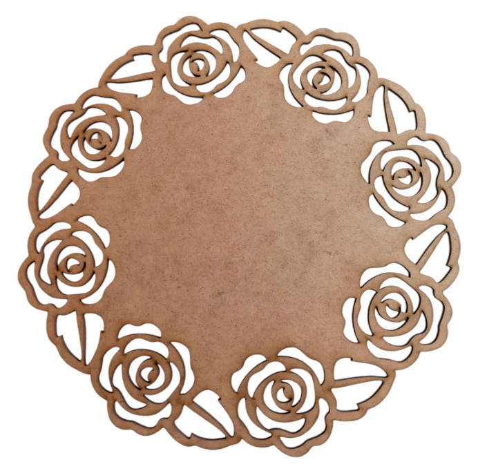 Kit 10 Sousplat Supla Provençal + Porta Guardanapo Anel Mdf - Marrom-claro - Florido