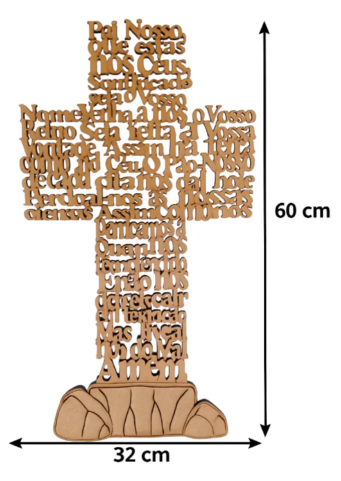 Quadro Decorativo Oração Pai Nosso Cruz Em Mdf 3mm - Marrom